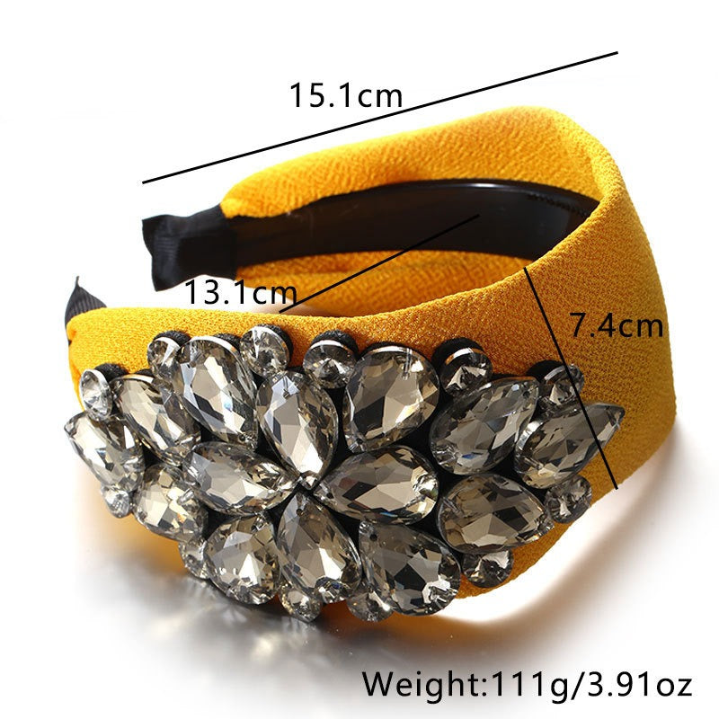 Solid color diamond inlaid wide edge with teeth anti slip face wash headband