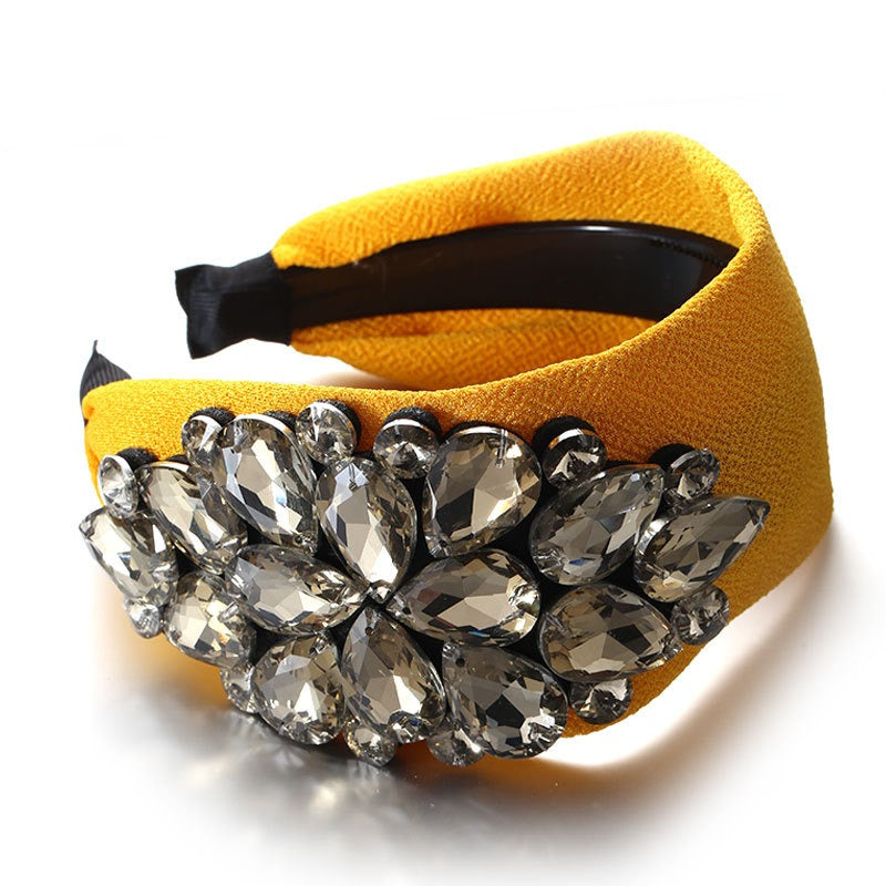 Solid color diamond inlaid wide edge with teeth anti slip face wash headband