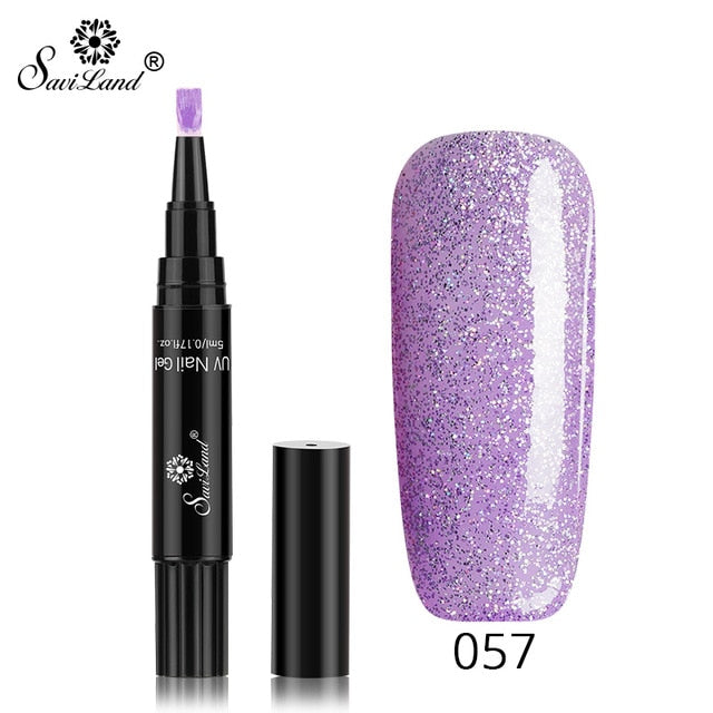 Saviland Newest 3 In 1 Gel Nail Varnish Pen Glitter One Step Nail Art Gel Polish Hybrid 60 Colors Easy To Use UV Gel Lacquer