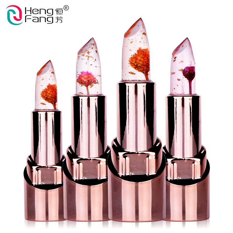 Gold Flower Lipstick 3 Fruit Flavors Temperature changed Lip Balm Moisturizer Lips 3.5g Makeup Brand HengFang #H9302