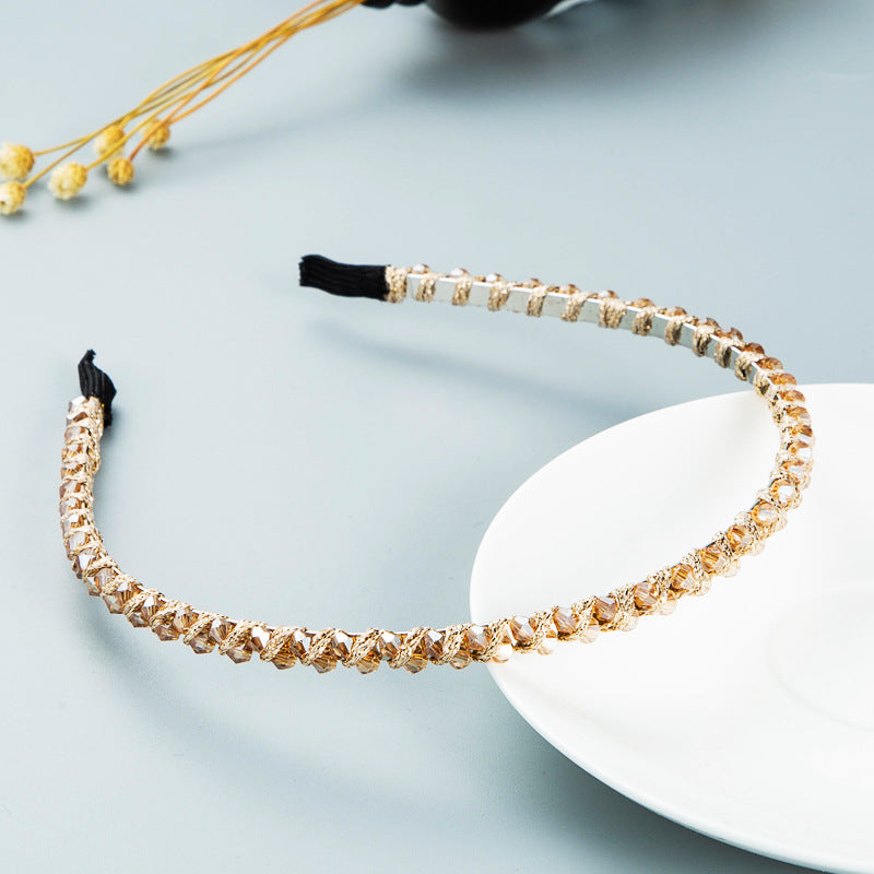 Winding String Crystal Thin Edge Headband Female Fashion Super Flash Party Hair Pressing Shampoo Headwear