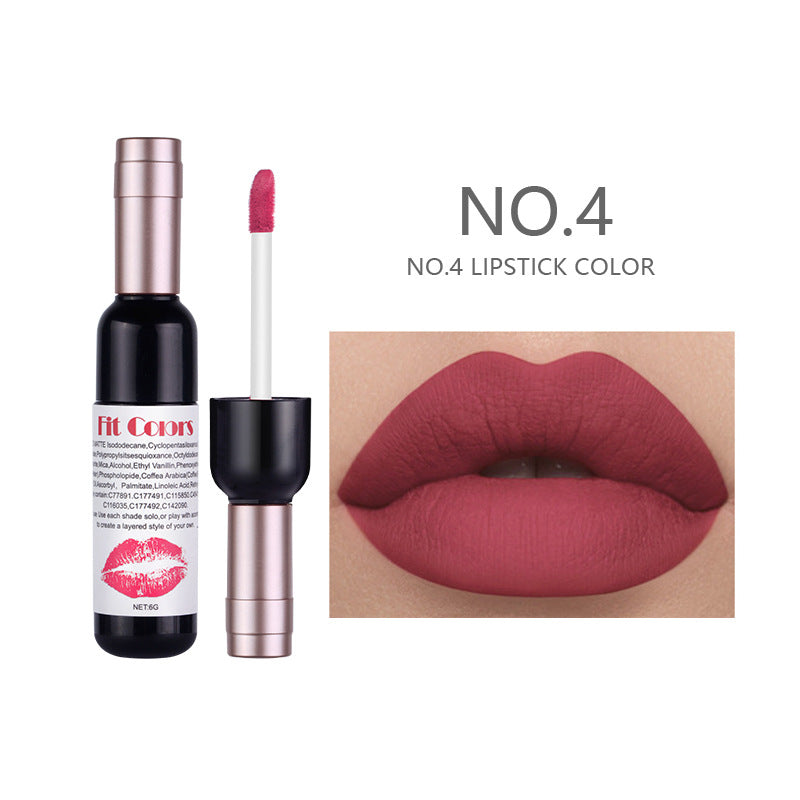 Fit Colors Red Wine Bottle Non-Stick Cup Matte Lip Gloss Matte Velvet Is Not Easy To Fade Lip Gloss Liquid Lipstick