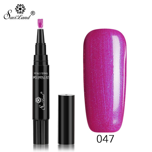 Saviland Newest 3 In 1 Gel Nail Varnish Pen Glitter One Step Nail Art Gel Polish Hybrid 60 Colors Easy To Use UV Gel Lacquer