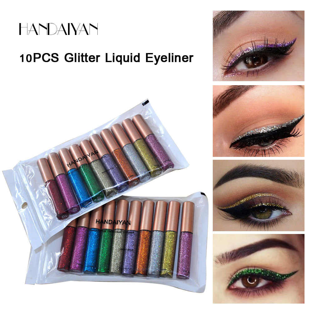HANDAIYAN Explosive Glitter Liquid Eyeliner Set Sequin Pop Eyeliner Liquid 10 Pack