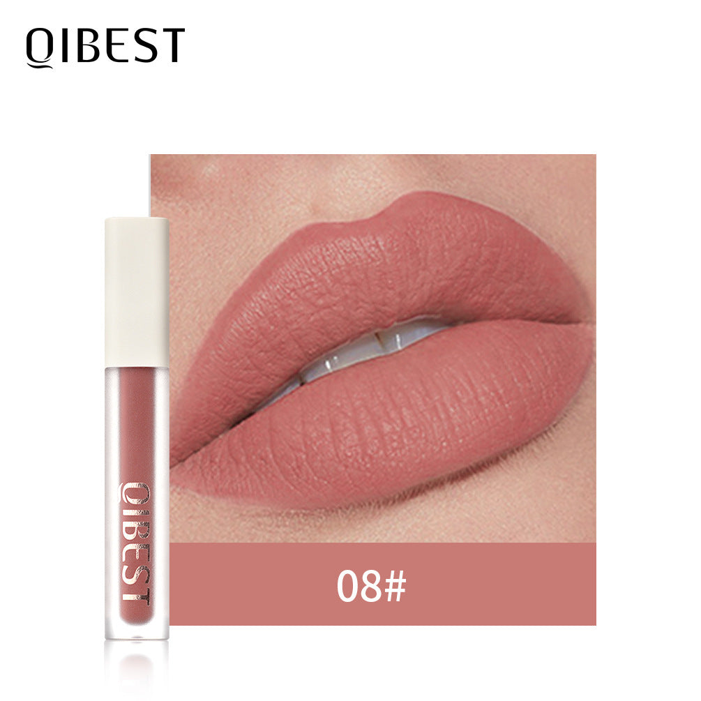QIBEST Silky Lip Glaze Non-Stick Cup Does Not Fade Lip Gloss Makeup Color Liquid Lipstick Matte Moisturizing Lip Gloss