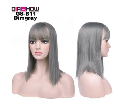 women Bob Wig With Bangs Short Straight Wigs party Synthetic Hair Heat Resistant Fiber fake hair Halloween Perucas