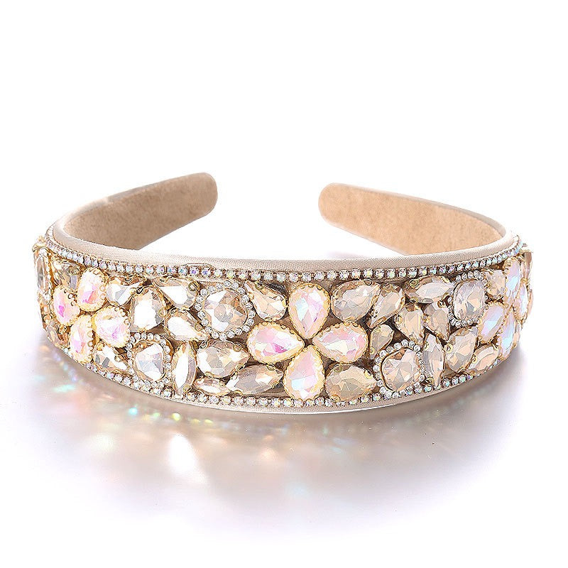 Fashionable diamond inlaid four leaf clover Baroque retro full inlaid rhinestone sponge headband