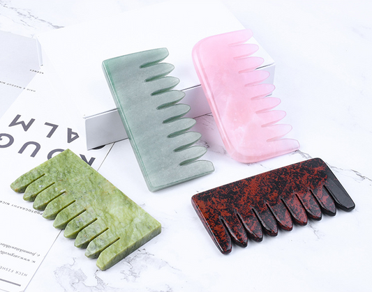 Natural Jade Hair Massager Comb Rose Quartz GuaSha Tool Stone SPA Acupuncture Scraper Board Release Head Pressure Health Care