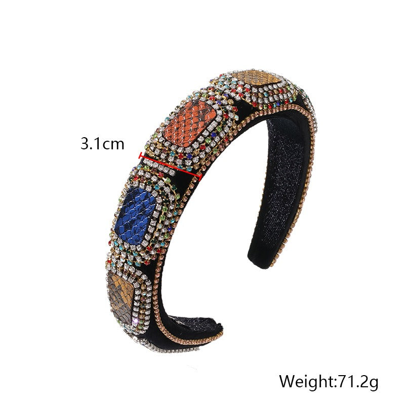 Fashionable colorful diamond sponge hair hoop women's wide brimmed Baroque hair accessories