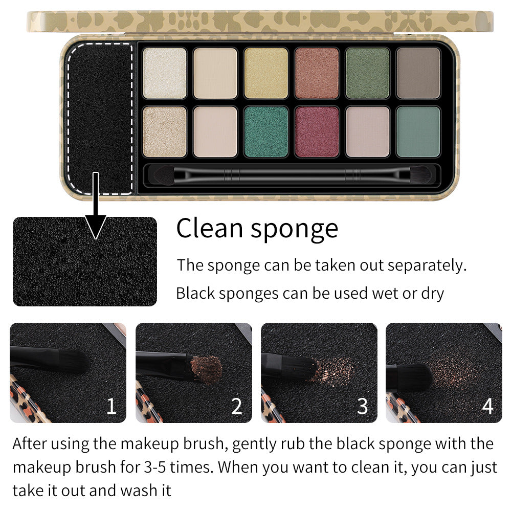 Romantic Beauty 12 Colors Leopard Eyeshadow Makeup Pearl Matte Finishing Eyeshadow Palette Brush