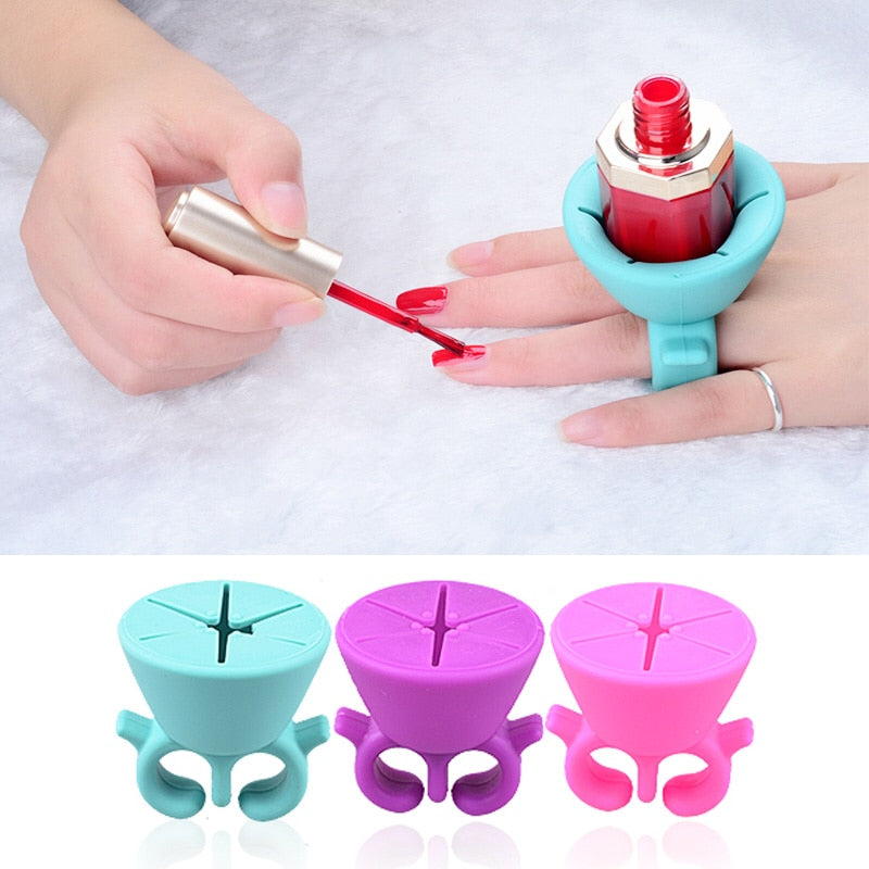 Nail Art Finger Ring Style Gel Polish Varnish Wearable Flexible Silicone Holder Stand Support Manicure Tools