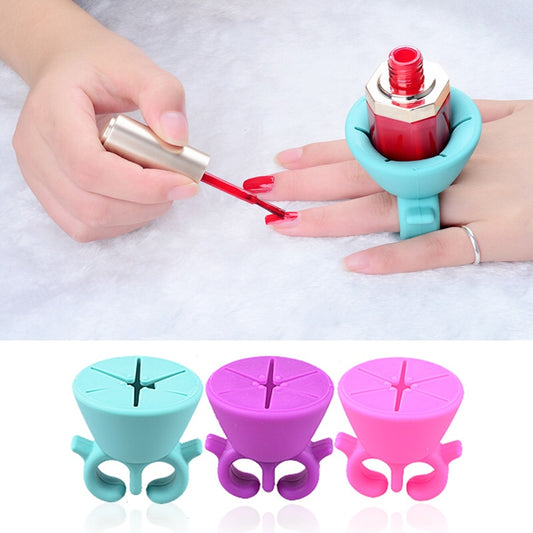 Nail Art Finger Ring Style Gel Polish Varnish Wearable Flexible Silicone Holder Stand Support Manicure Tools