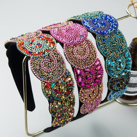 Hair Hoop Fashion Trend Color Rhinestone Head Hoop Luxury Wide Side Heavy Industry Party Hair Accessories Head Hoop
