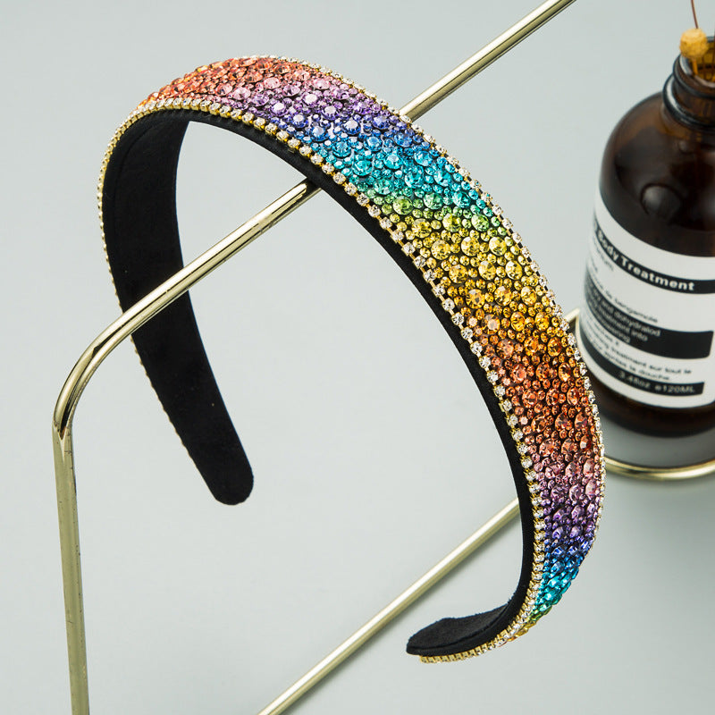 Fashion Net Red Vibrato With The Same Color Full Rhinestones Non-Slip Headband Female Simple Super Flash Korean Style Outing Headwear