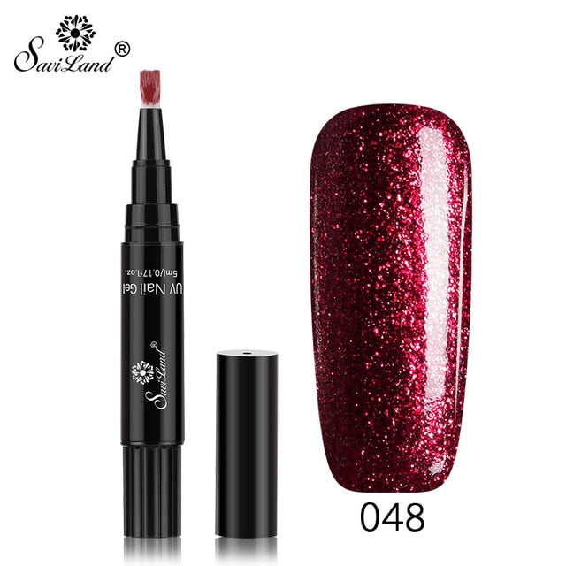 Saviland Newest 3 In 1 Gel Nail Varnish Pen Glitter One Step Nail Art Gel Polish Hybrid 60 Colors Easy To Use UV Gel Lacquer