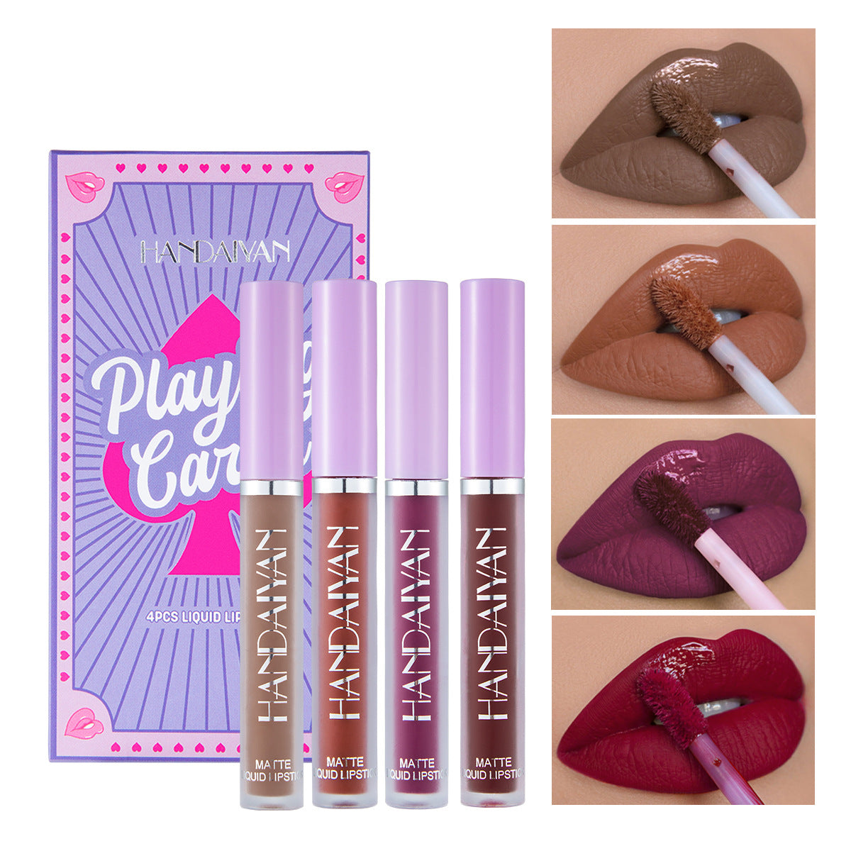HANDAIYAN Playing Card Lipstick Set Of 4 Matte Matte Non-Stick Cup Lipstick Lipstick