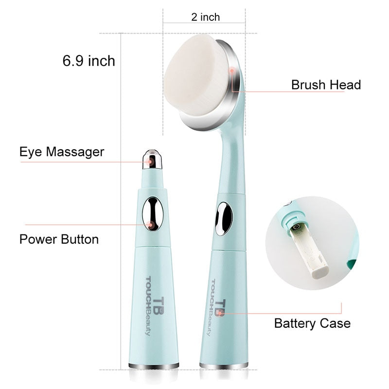 TOUCHBeauty 2 in 1 Sonic Facial Cleanser with Anti-Ageing Wrinkle Eye Massager, removes dark circles and puffiness TB-1581