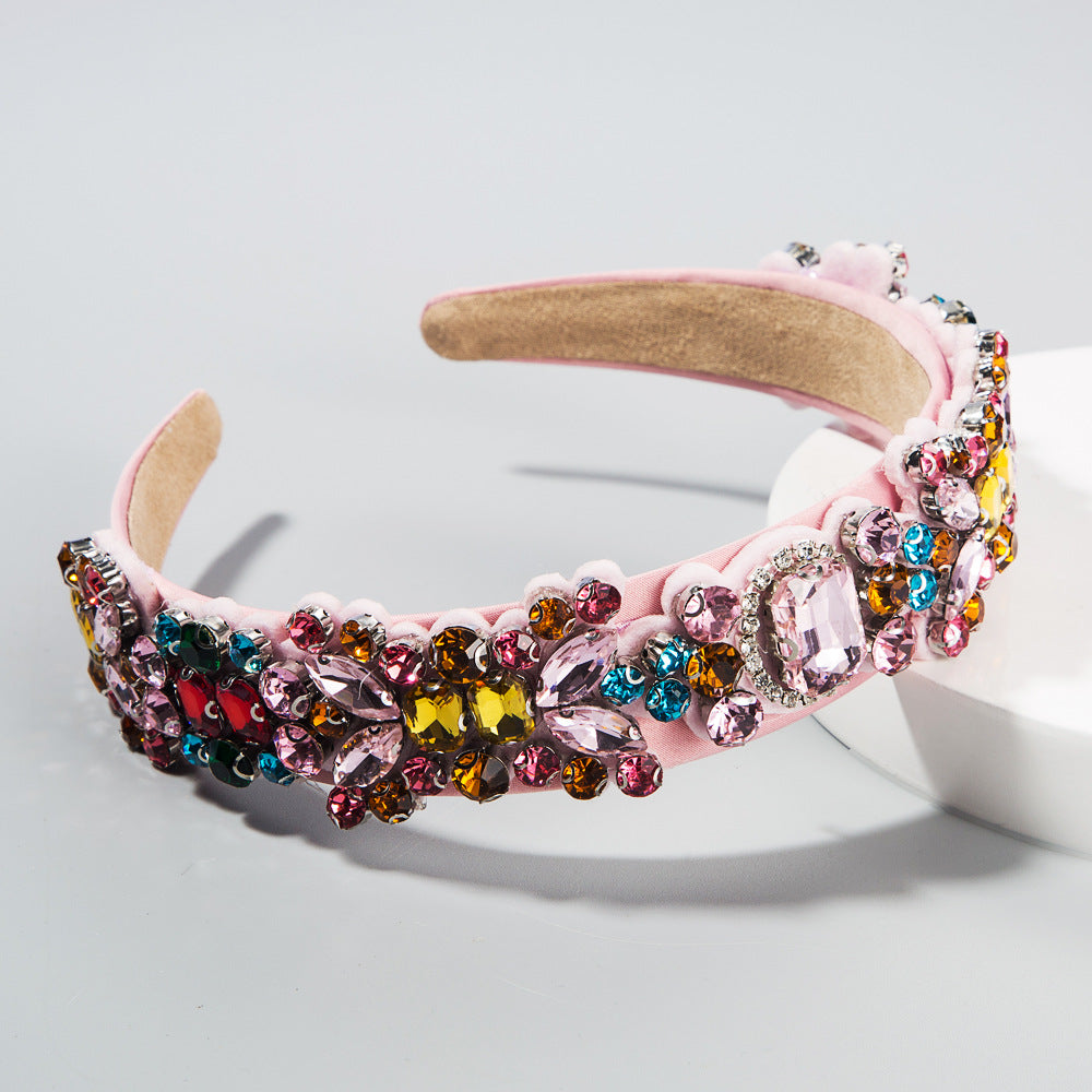 Summer New Fashion Headband Ladies Baroque Retro Headband Set With Colorful Rhinestones Full Diamond Hair Accessories
