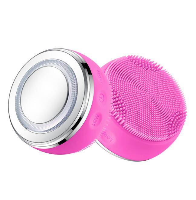 2in1 LED Light Silicone Heating Face Cleanser Massage Facial Cleaning Skin Scrub Washing Brush Skin Care Cleaner Massager
