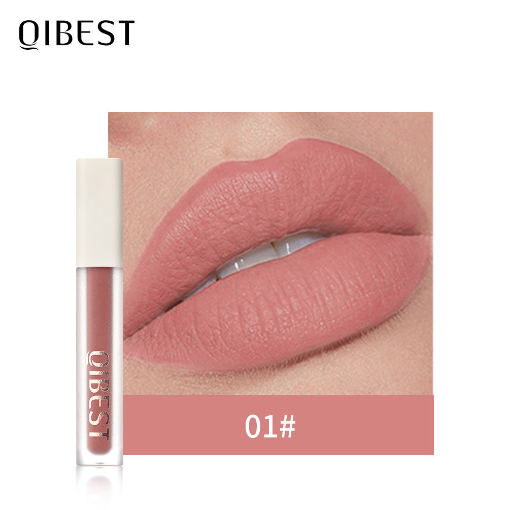 QIBEST Silky Lip Glaze Non-Stick Cup Does Not Fade Lip Gloss Makeup Color Liquid Lipstick Matte Moisturizing Lip Gloss