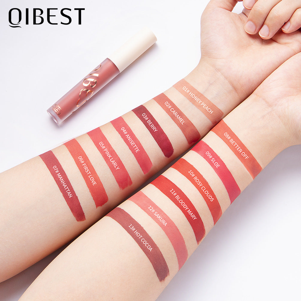 QIBEST The New Silky Soft Mist Matte Lip Gloss Non-Stick Cup Does Not Fade Lip Glaze Makeup Liquid Lipstick