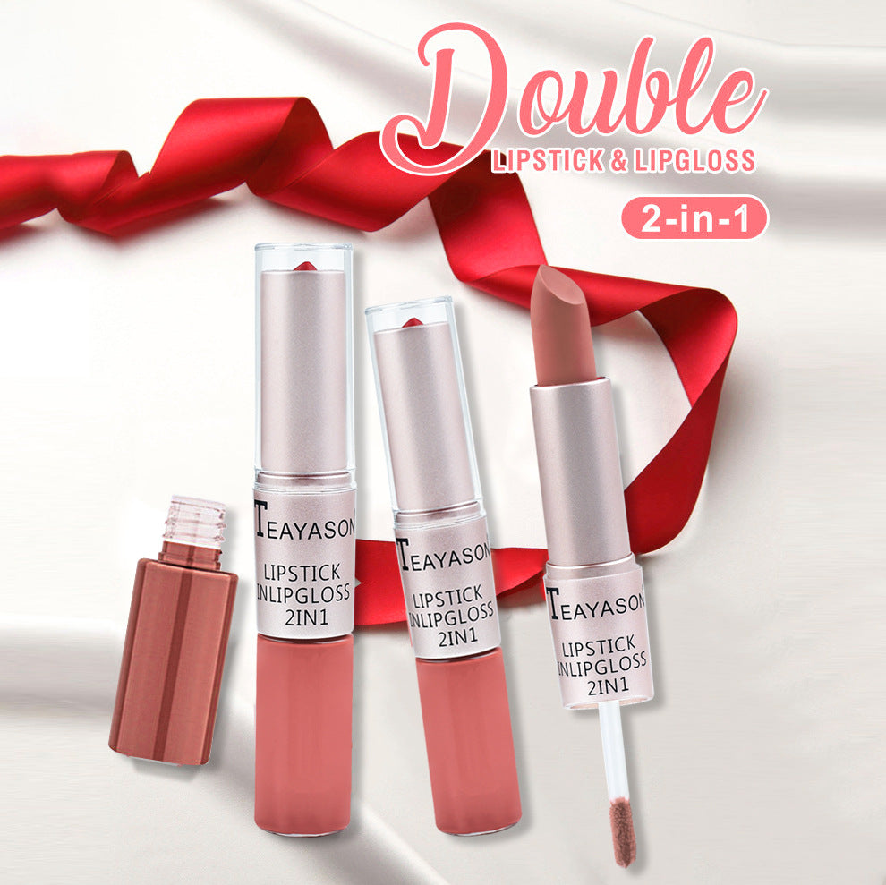 Double-Headed Non-Stick Cup Matte Matte Lip Gloss Two-In-One Matte Bean Paste Does Not Fade With Cup Lipstick Female