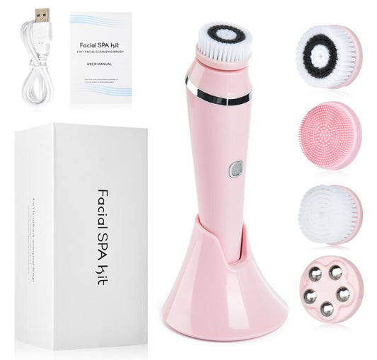 4 In 1 New Silicone Facial Cleansing Instrument Waterproof And Rechargeable Facial Cleansing Brush Pore Cleaner