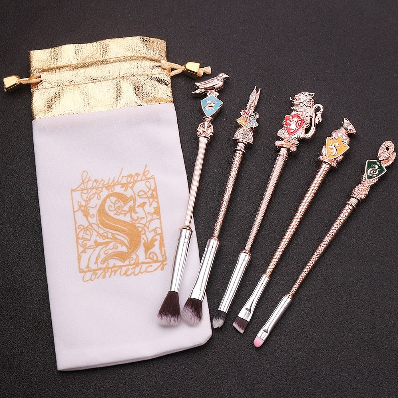 5 pcs/ Set Cute Harries Potter Magic Wand Makeup Brush Beauty Professional Tools Cosmetics Action Toys For Girls Metal Figures