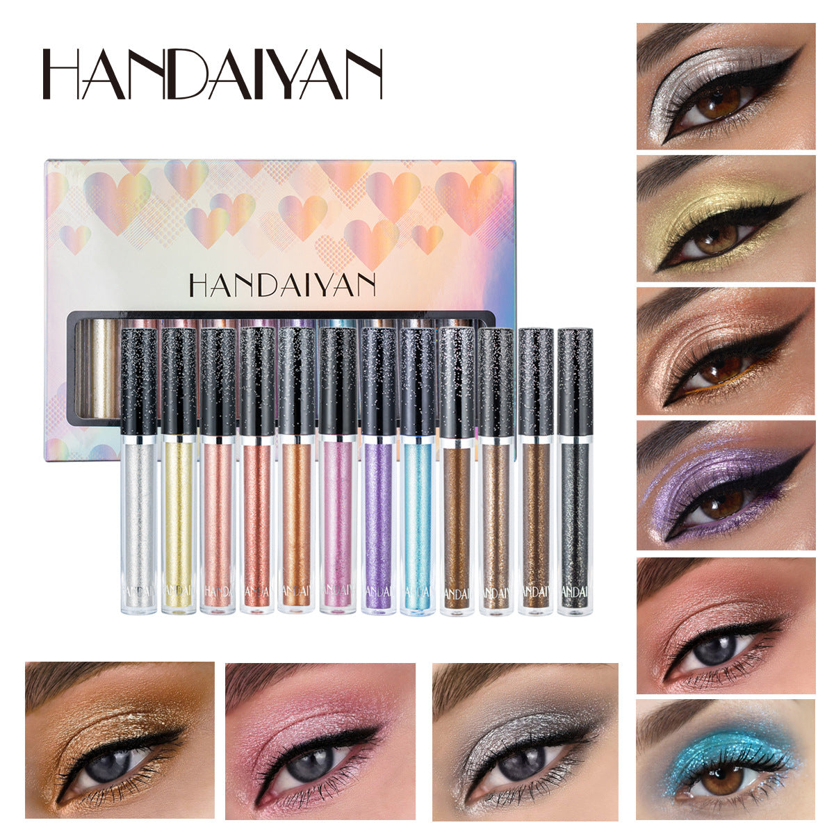 HANDAIYAN 12 Liquid Eye Shadow Set Psychedelic Pearl Shiny Eye Shadow Lying Silkworm Tear Makeup Eye Shadow Liquid
