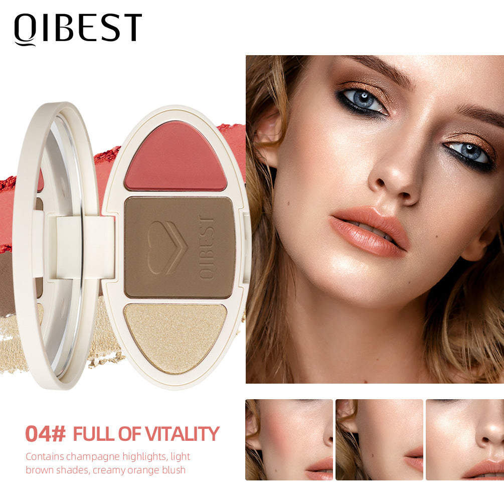 QIBEST High Gloss Repairing All-In-One Plate Matte Brightening Glitter Powder Blush Rouge Plate Powder Cake Repairing Plate