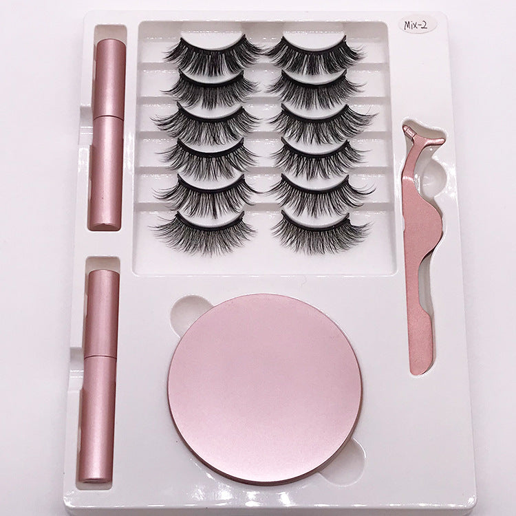 Eight Pairs Of Magnet False Eyelashes With Round Box Mirror Magnetic Iron-Absorbing Stone Eyelashes Magnetic Eyeliner Liquid Eyelashes