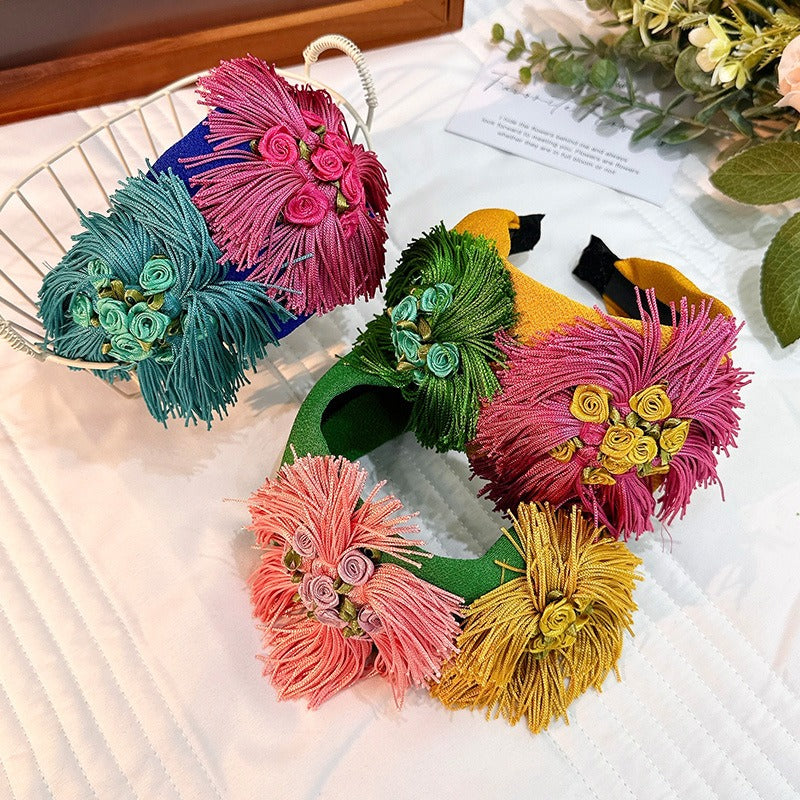 Handmade fabric flower wide exaggerated headband headwear