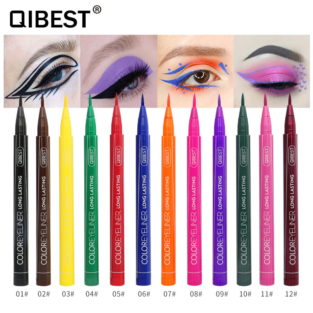QIBEST Coloured Eyeliner Pen Waterproof And Non Coloured Eye Liner Ins Super Fire Coloured Pencil
