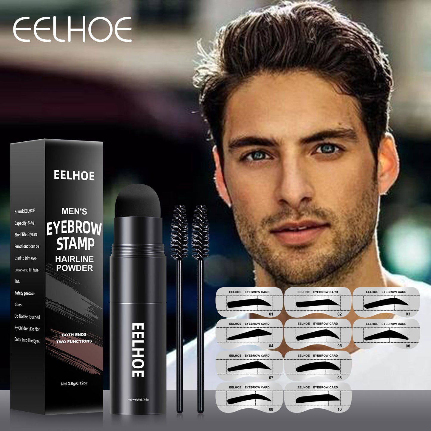 EELHOE Men's Hairline Repair Shadow Powder Eyebrow Powder Replacement Hairline Modification Eyebrow Printing Portable Hairline