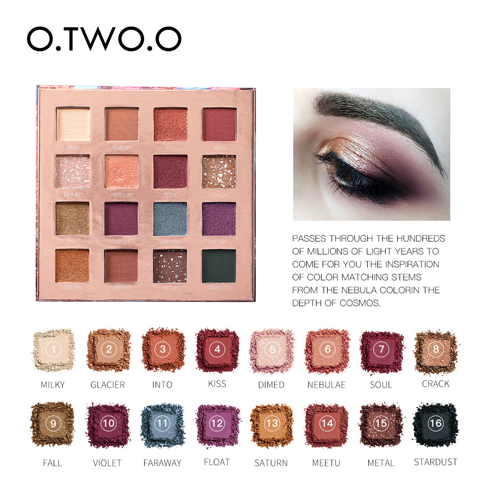 O.TWO.O Stellar Romance Eyeshadow Palette 16 Colors Charming Pigment Eye Shadow Matte Shimmer Glitter Powder Lasting Makeup