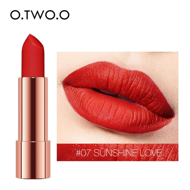 O.TWO.O Matte Lipstick Nude Brown Red Lips Makeup Velvet Silky Smooth Texture Long Lasting Waterproof Lip Stick 12 Colors