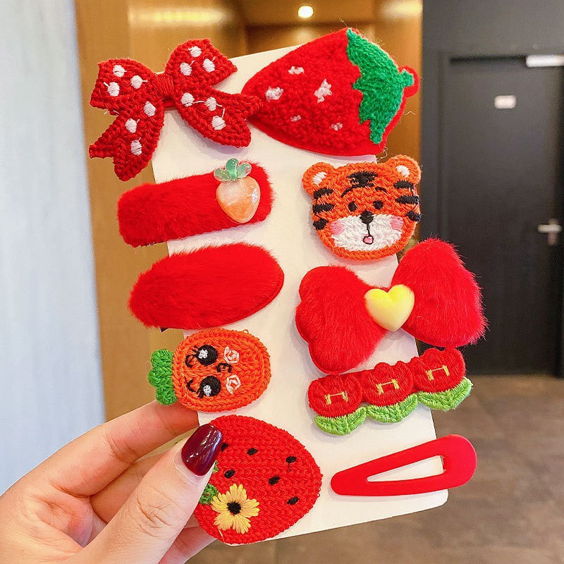 Milk Coffee Color Children's Plush Hairpin Net Red Bangs Side Hair Clip Autumn And Winter Lovely Japanese Clip