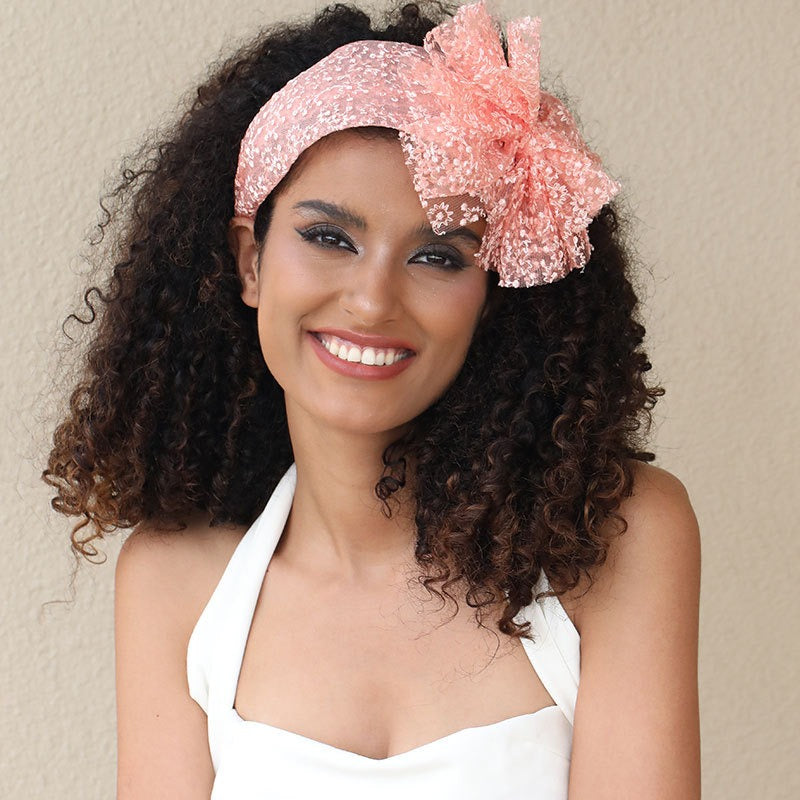 Fashionable oversized solid color lace bow headband