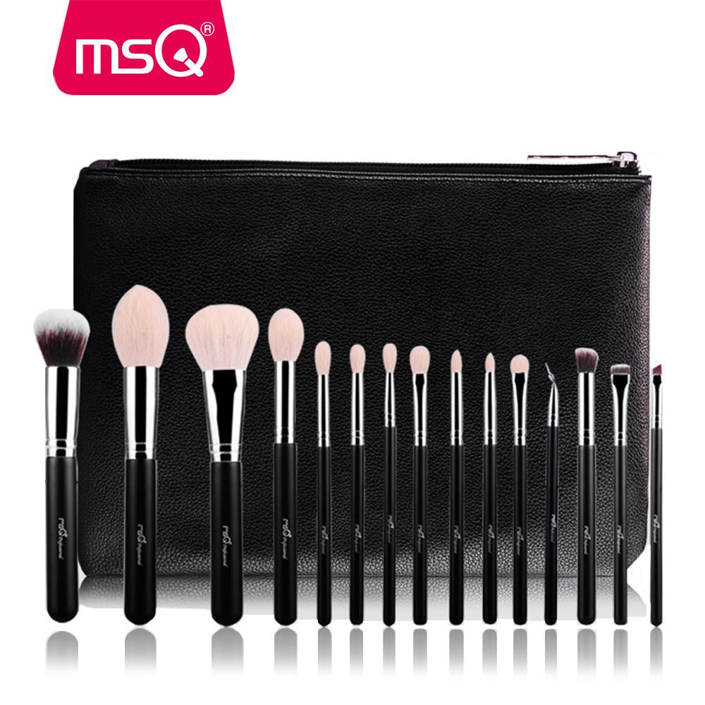 MSQ 15pcs Pro Makeup Brushes Set Powder Blusher Eyeshadow Blending Make Up Brushes High Quality PU Leather Case