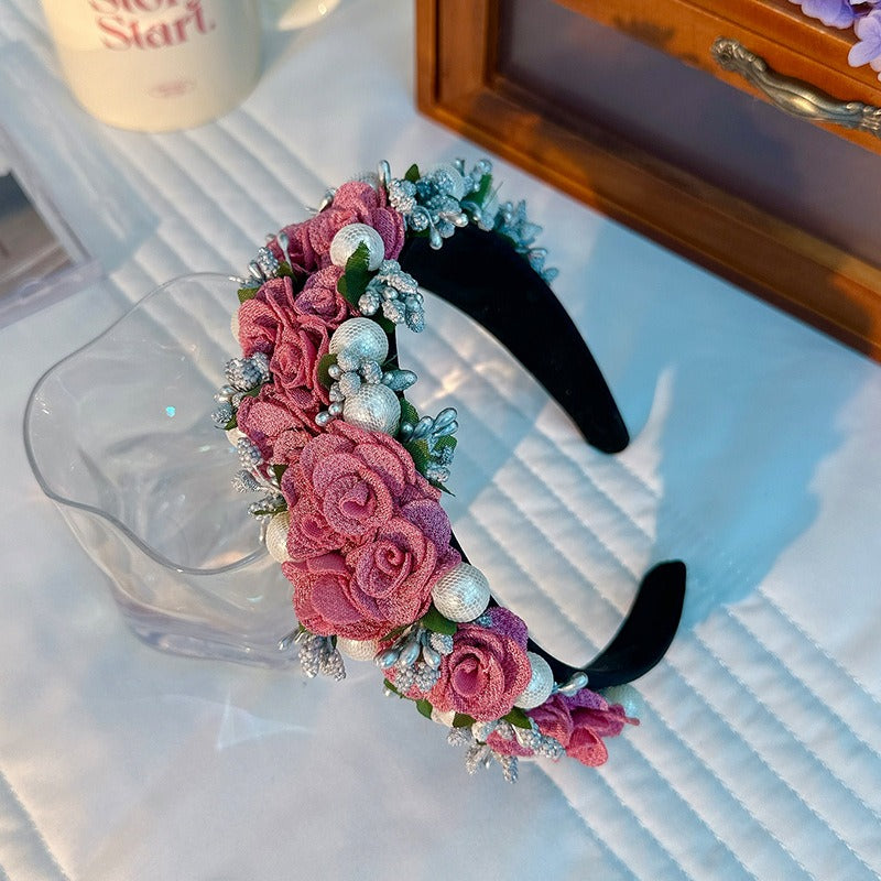 Fashionable Baroque Fabric Rose Pearl Flower Headband