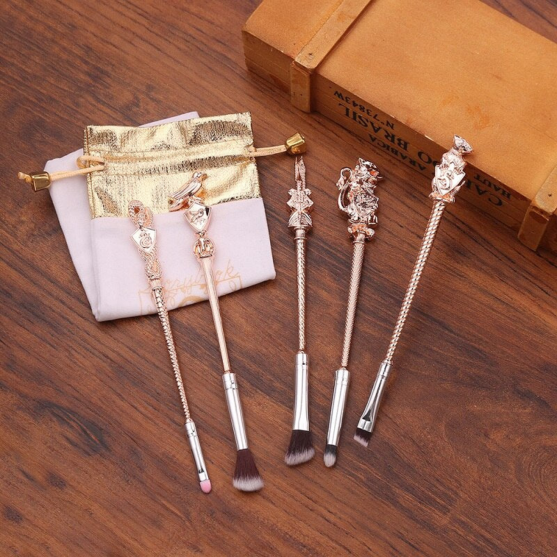 5 pcs/ Set Cute Harries Potter Magic Wand Makeup Brush Beauty Professional Tools Cosmetics Action Toys For Girls Metal Figures