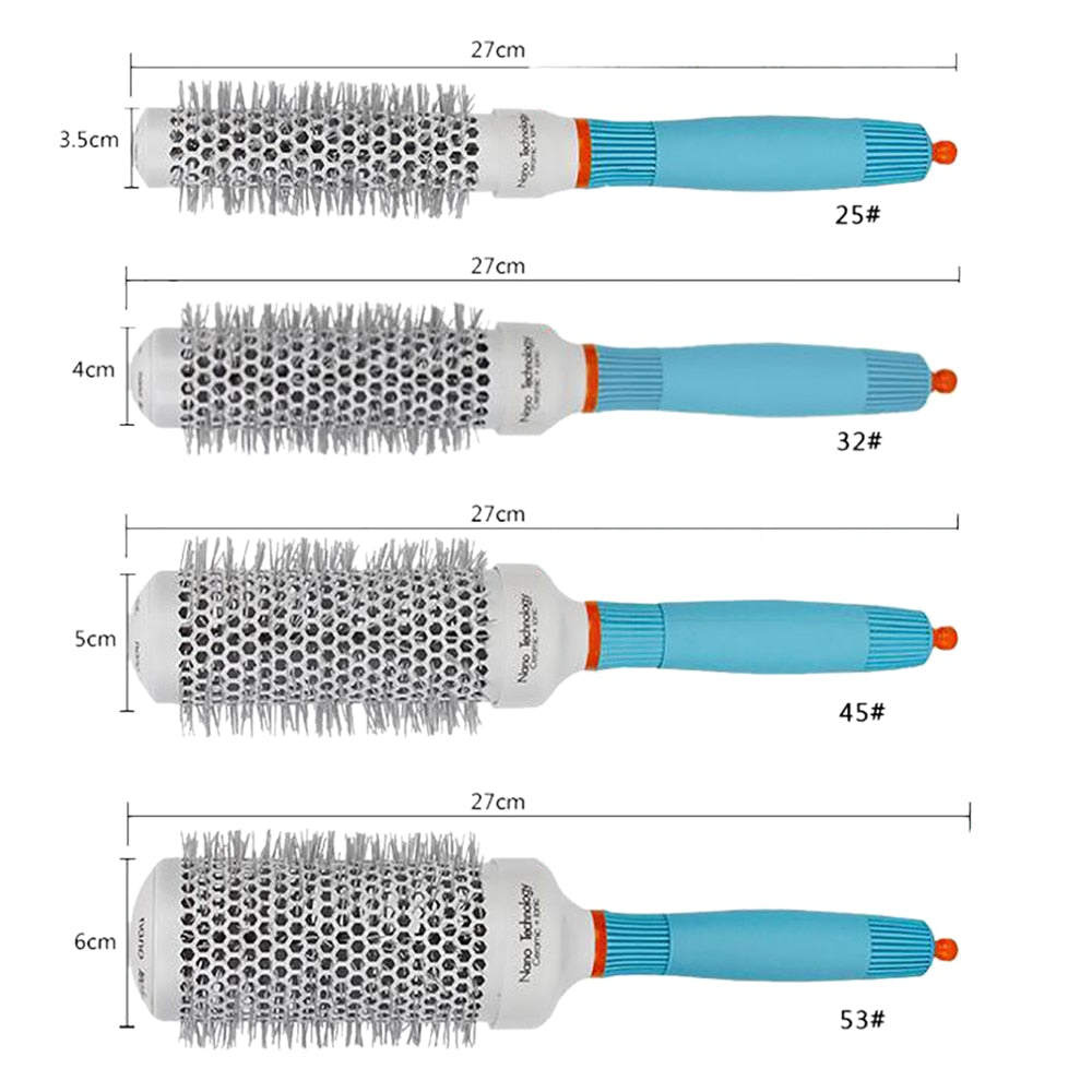 Professional Round Blue Hair Brush Ceramic Ion Hairbrush Comb Fashion Salon Hair Styling Tools