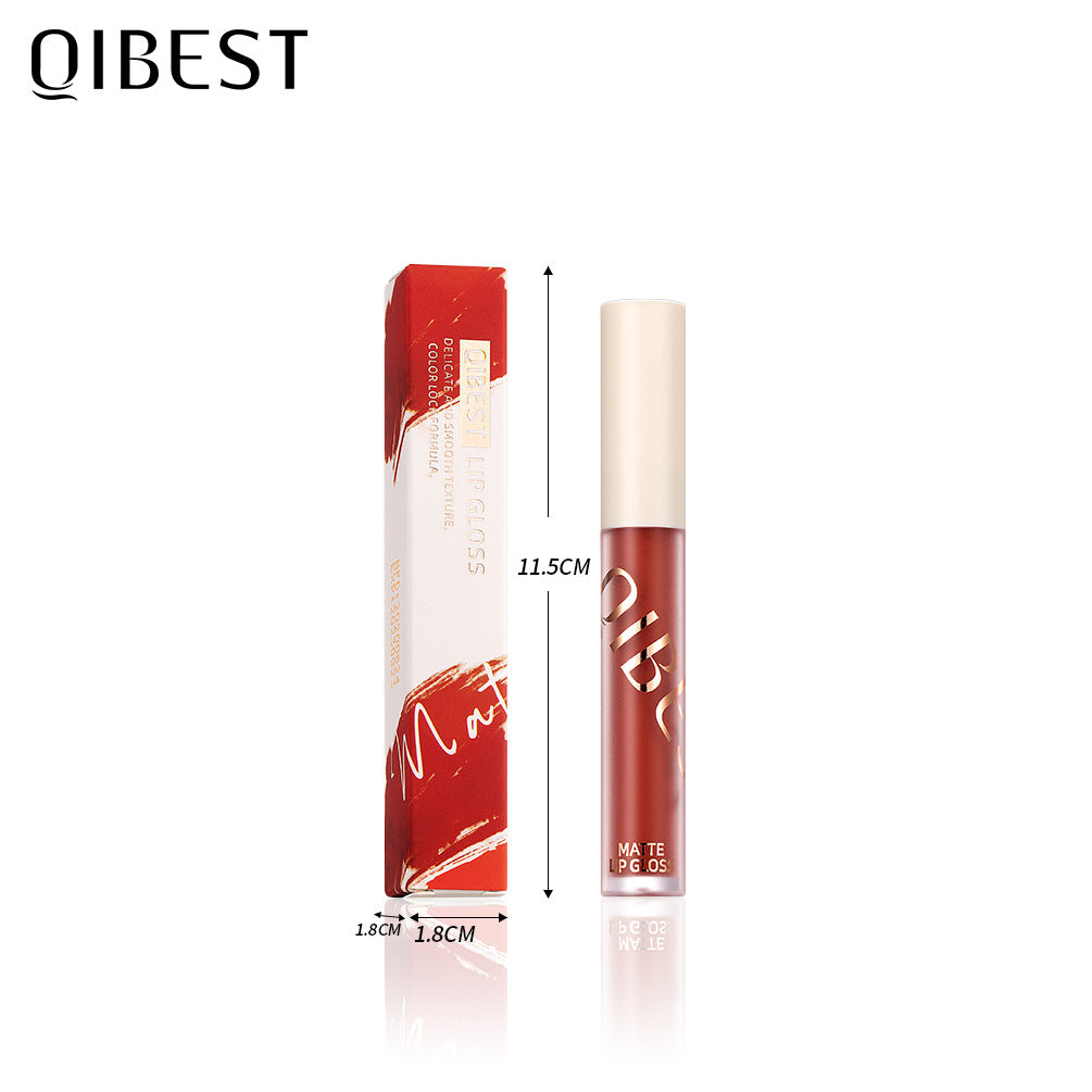QIBEST The New Silky Soft Mist Matte Lip Gloss Non-Stick Cup Does Not Fade Lip Glaze Makeup Liquid Lipstick
