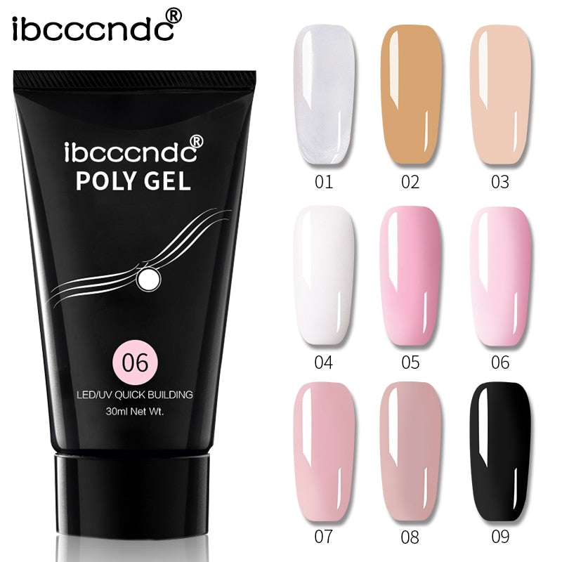 9 Colors 30g Nail Acrylic Hard Poly Gel Pink White Clear Crystal UV LED Builder Gel Tips Enhancement Quick Extension Gel Varnish