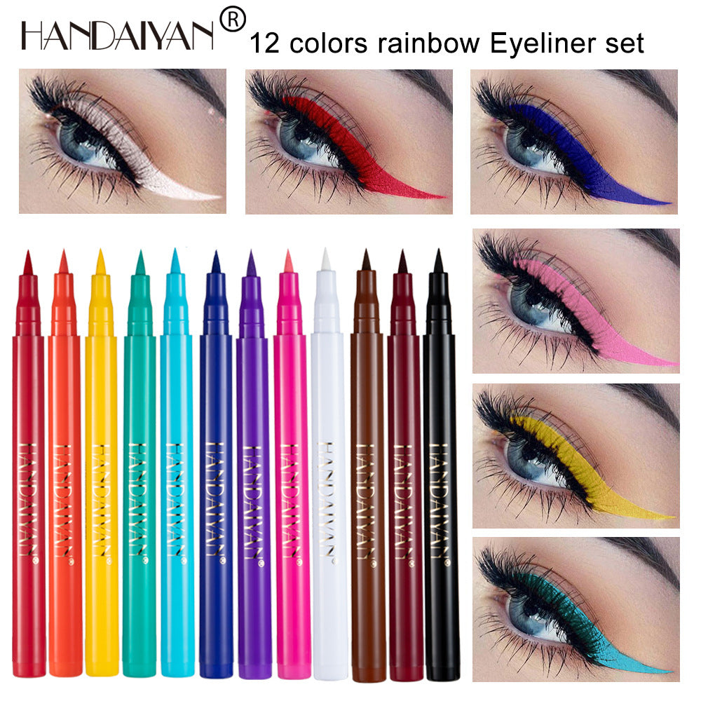 HANDAIYAN 12 Color Matte Color Eyeliner Quick-Drying And Not Easy To Smudge Liquid Eyeliner Pen 12 Pack Eyeliner