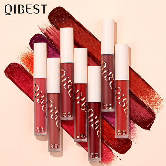 QIBEST The New Silky Soft Mist Matte Lip Gloss Non-Stick Cup Does Not Fade Lip Glaze Makeup Liquid Lipstick
