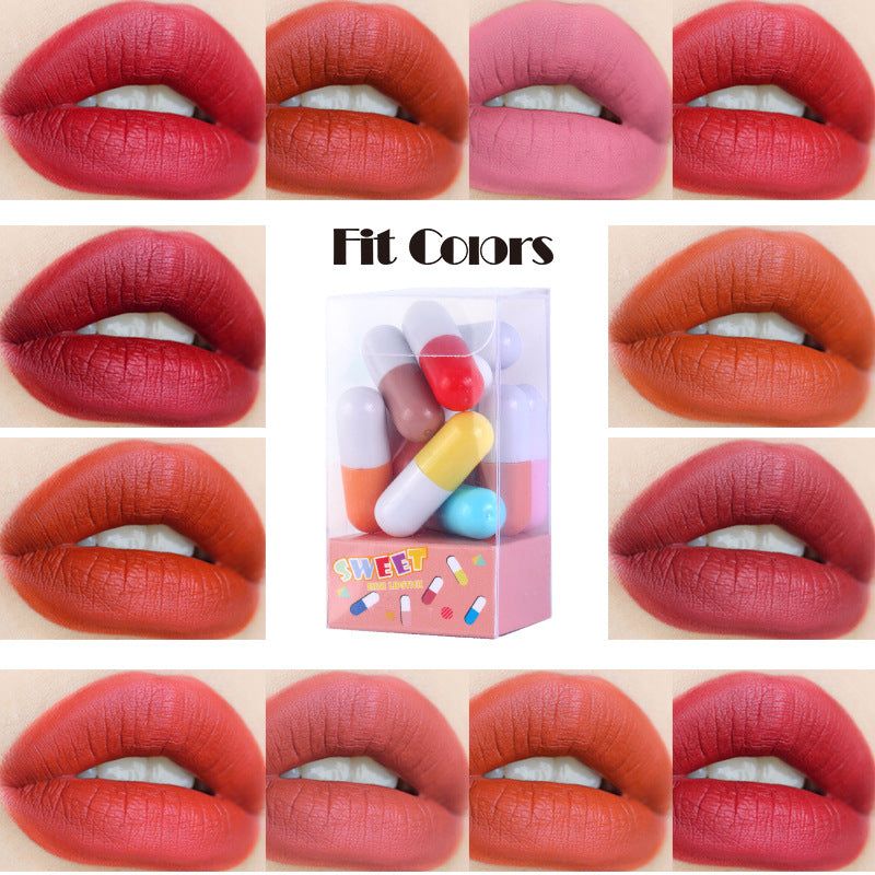 Fit Colors 12 Colors Mini Pill Matte Lipstick Velvet Matte Portable Pill Capsule Lipstick