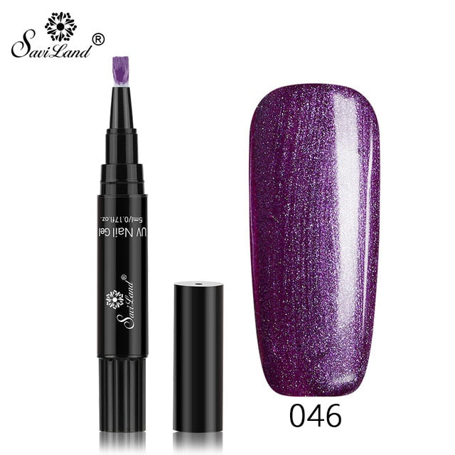 Saviland Newest 3 In 1 Gel Nail Varnish Pen Glitter One Step Nail Art Gel Polish Hybrid 60 Colors Easy To Use UV Gel Lacquer
