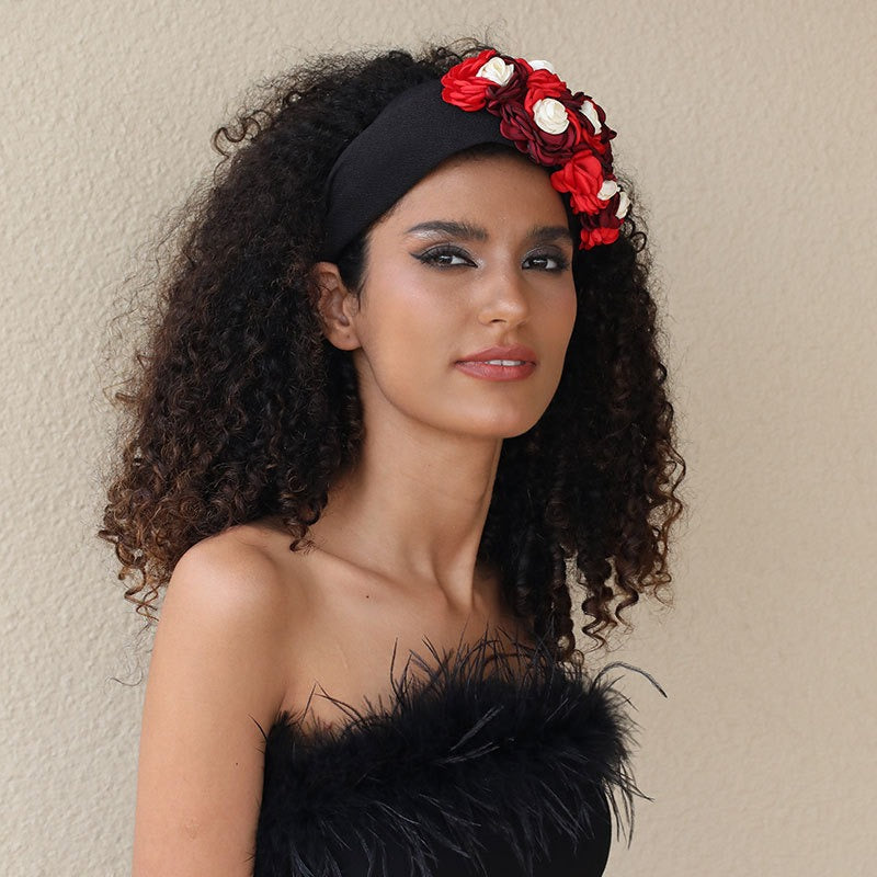 Fashionable design side three-dimensional flower handmade fabric headband headband