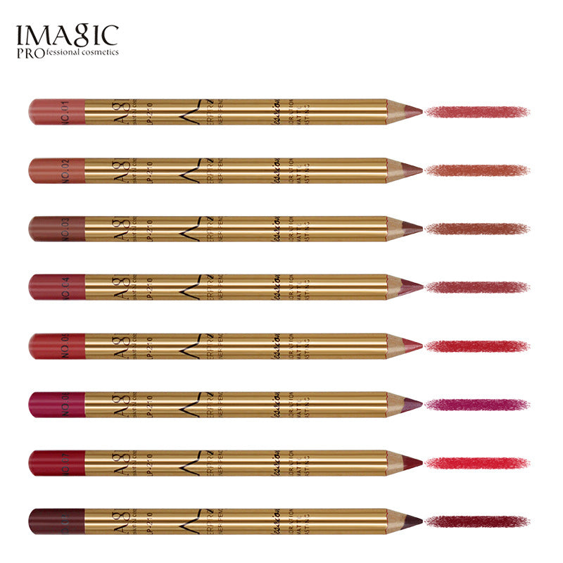 IMAGIC Makeup New Lip Liner Set Of 8 Easy To Color And Not Smudge Gold Tube Aluminum Cap Lip Liner